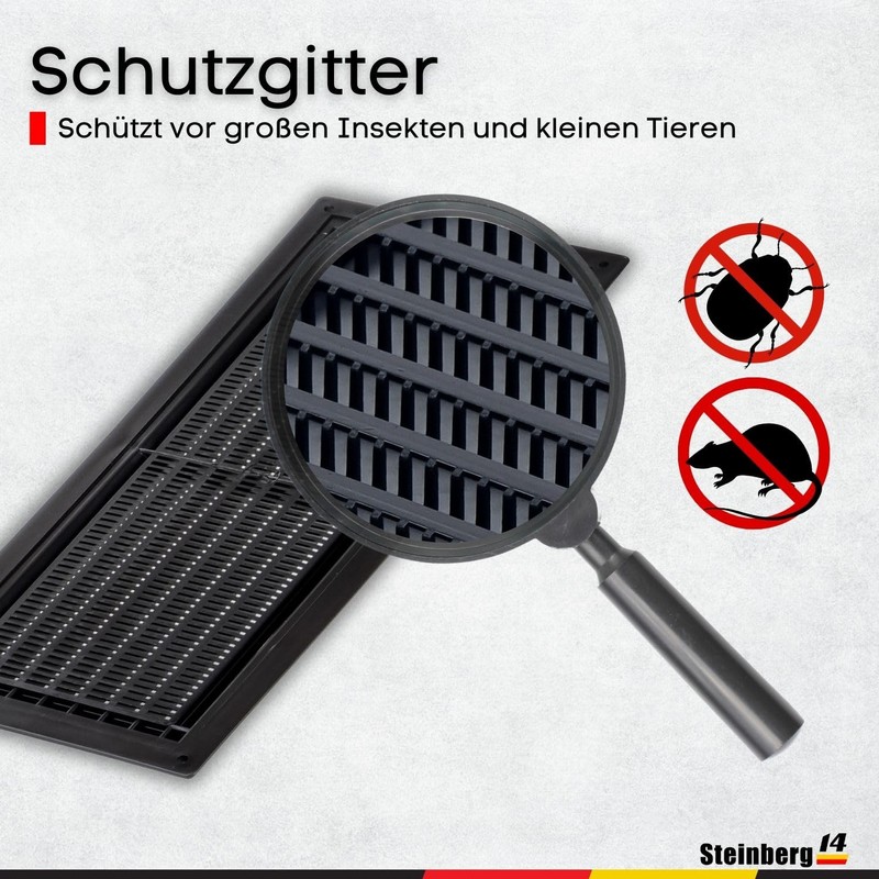 Steinberg14 Black Ventilation Grille, 300 x 130 mm, Plastic Exhaust