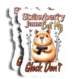 Strawberry Jams But My Glock Don't Magnet - 5" On Longest Side - Cute Capybara Gun - 2 Pack - Thick Strong Magnet - Bumper Magnet for Fridge, Toolbox, Cars - Made in USA - PLDFMAG1949