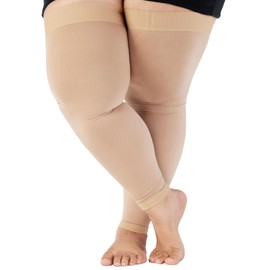 ABSOLUTE SUPPORT 7XL Extra Large Compression Thigh High Socks for Women and Men 20-30mmHg - Wide Unisex Over the Knee Footless Compression Stockings for Pregnancy, Nursing, Airplane - Beige, 7X-Large