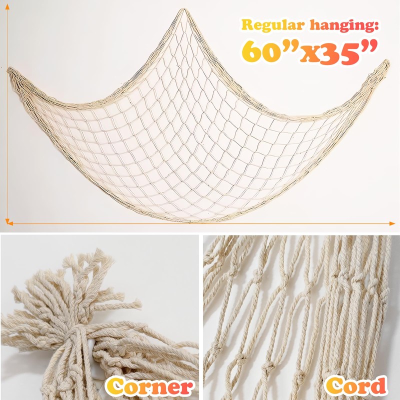 Fish Net Decorations for Party, 2mm Natural Cotton Hawaiian Party