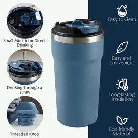 Travel coffee mugs leak-proof, reusable coffee cups with lids, stainless steel vacuum thermos coffe tumblers,thermal insulation cups for men and women hot & cold drinks (4th-Blue, 16OZ)