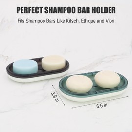 Shampoo Bar Holder, Large Soap Dish for 5 oz & 10 oz Oversized Bars, Drainage Soap Holder for Bathroom Sink & Shower (Black & White)