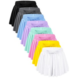 2 Packs Kids Shorts Black Purple with Pocket Drawstring 2 in 1 Athletic Flowy Butterfly Shorts for Girls Volleyball, Gymnastics, Running Size 8