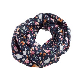 bettina bruder - Women's Loop Forest Animals Deer Owl Night Blue Colourful Tube Scarf - 100% Cotton, blue