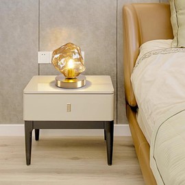 Meefad Small Table Lamp Bedside Lamp for Nightstand Modern Cute Night Light with Amber Glass Shade for Kids Room Bedroom and Living Room