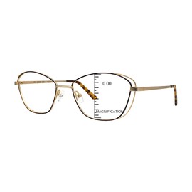 ProEyes Linda, Progressive Gafas de lectura con bloqueo de luz azul, antirreflectante, 0 Power on Top Lens, Dorado/Marrón, M