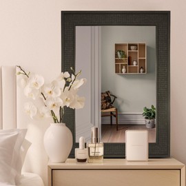 WallBeyond Bathroom Mirror for Wall 30 × 40 Inch, Rectangle Black Rattan PS Framed Vanity Mirror for Wall Decor Bathroom, Living Room, Entryway, Farmhouse, Bedroom