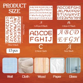 1/3, 1/2, 3/4, 1, 2 Inch Letter Stencils for Painting, 15 Pack Alphabet and Numbers Stencils, Reusable Plastic Letters Number Templates Kits for Scrapbook Crafts Art Projects