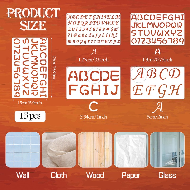 1/3, 1/2, 3/4, 1, 2 Inch Letter Stencils for Painting,