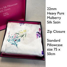 %100 Pure Mulberry Silk Satin Pillowcase, 22 mm Printed, Standard Size 75 x 50 cm. (Lavender Floral)