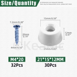 Keadic 62Pcs Non-slip Rubber Feet for Cutting Board, 21 * 15 * 12MM White Furniture Slider Glide Pad Floor Protector with Built-in Gasket and Screws for Wooden Furniture Chair Tables Sofa