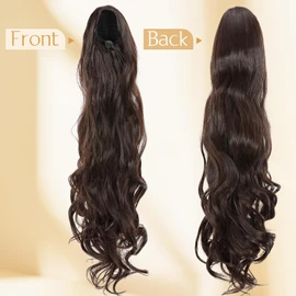 Benehair Ponytail Extensions with Drawstring, 60 cm Long, Wavy Braid Ponytail Hair Extension, Synthetic Ponytail Hairpiece, Ponytail Extension for Women (Natural Medium Brown, 160 g)