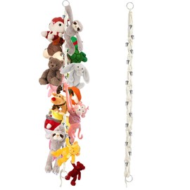 Mezrkuwr Hanging Stuffed Toy Holder with 20 Metal Clips, Boho Stuffed Toy Organiser Chain, Children's Room Decoration, for Hanging Hats, Socks, Christmas Cards