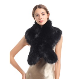 LA CARRIE Women's Faux Fur Collar Scarf Wrap Shawl Cold Winter Warmer(Black,120cm,47.2in)