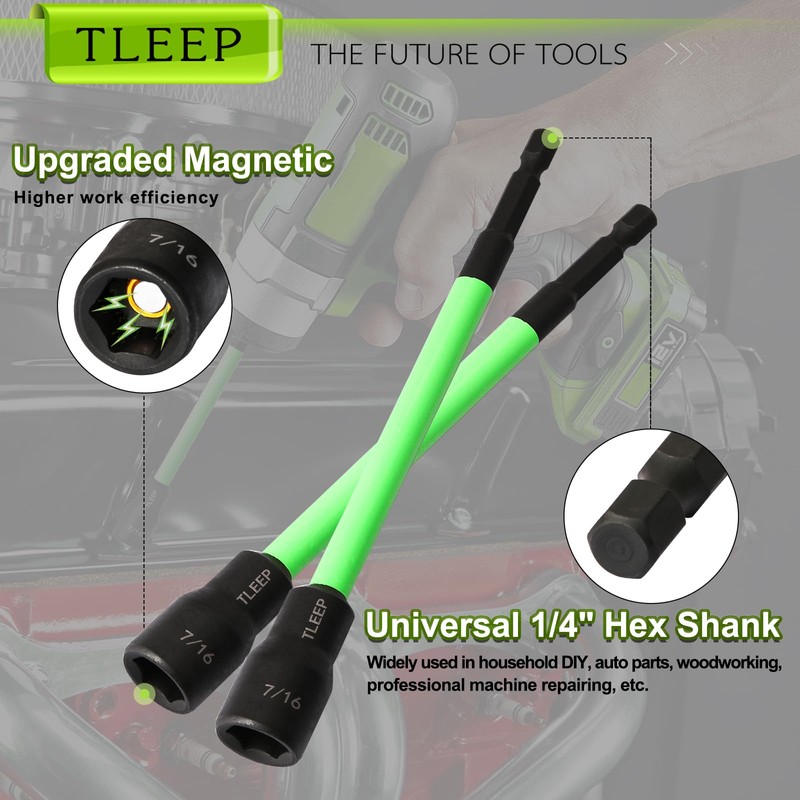 TLEEP 150MM 7/16" Magnetic Power Nut Driver Set for Impact