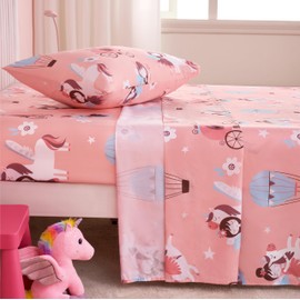 Joiedomi Kids Twin Sheet Set Princess & Unicorn - 3 Piece Soft Microfiber Bed Sheets - Deep Pocket Wrinkle Free, Cozy Toddler Bedding Set, Fade Resistant Breathable for Boys Girls Teens