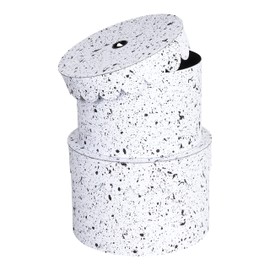 Bigso Box of Sweden Set of 2 Decorative Paper Round Storage Boxes with Lids - Stackable Hat Box Style Storage Containers - Small Box Organisers for Bits & Bobs - Black Speckled
