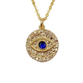 14kt Gold Filled Sapphire Blue Cubic Zirconia Evil Eye Pendant Necklace - 16 Inches Long Necklace by Miller Mae Designs