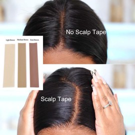 Silicone invisible True Fake Scalp Tape For Lace wig Parting stitch wigs- makes your wig the most realistic undetectable Knots Melting Tape Eraser - Color: Medium Brown (6 pieces)
