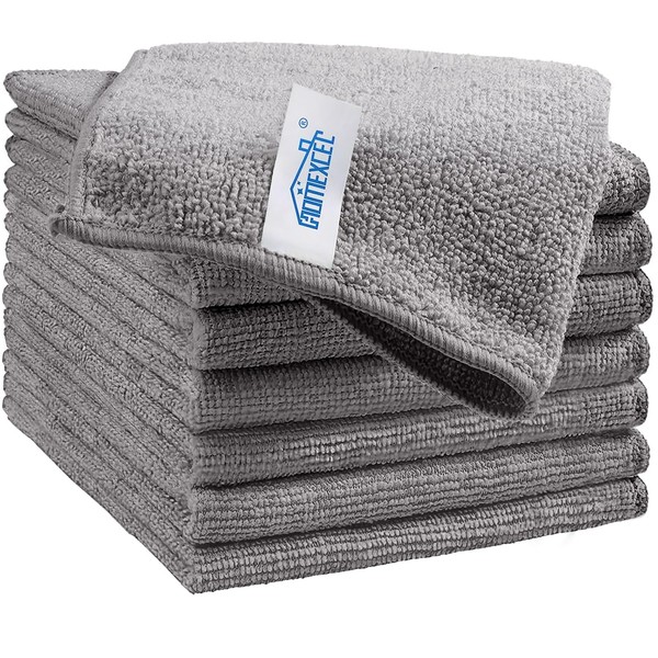 HOMEXCEL Grey Microfiber Cleaning Cloths, 8 Pack Cleaning Towels for