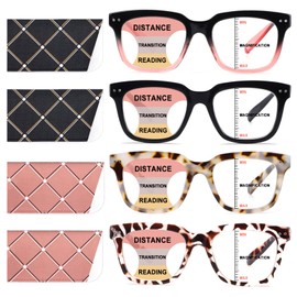 CHOFILORD Progressive Multifocus Reading Glasses for Women Men Blue Light Blocking Spring Hinge Square Computer Readers (4 Pack Mixed B, 3, Diopters)