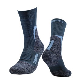 Mens Moisture Wicking Crew Compression Hiking Work Boot Socks w/Germanium Fiber Coolmax All Season 1 Pair Blue