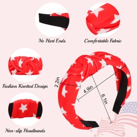 Amariver 6 Pcs Patriotic Knotted Headbands, American Flag Star Striped Hair Bands, Non-Slip 4th of July Headbands for Women, Red White Blue Holiday Accessories