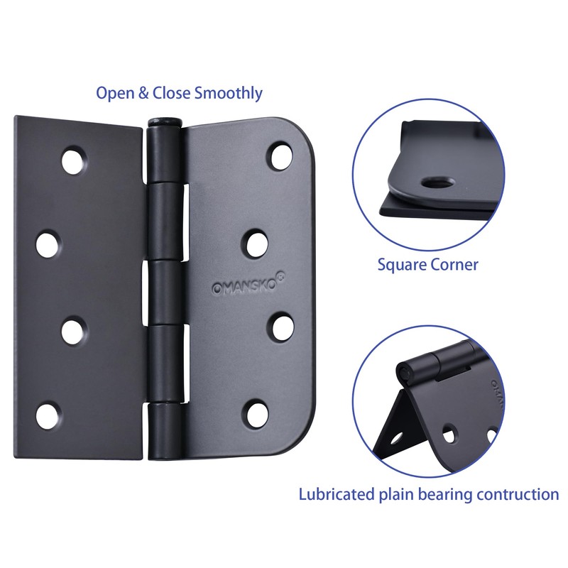 4 x 4 Inch Black Door Hinges, 18 Pack Matte