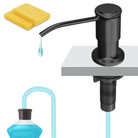 Soap Dispenser for Kitchen Sink, Sink Soap Dispenser with Wide Pump Head Base, 47" Extension Tube kit, Longer Spout and Threaded Shaft Shank, No Need More Refills, Black (2 Scrub Sponges)