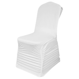 Ruched Swag Back Chair Cover White 160GSM Spandex Polyester, Stretchable & Removable Slipcover with Elasticated Foot Pockets – Elegant & Professional for Weddings, Banquets, Events & Dining, 1pc