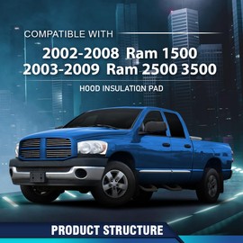 PIT66 Hood Insulation Pad 1/2" with Clips Compatible with Dodge Ram 1500 2002-2008/Fit Dodge Ram 2500 3500 2003-2009
