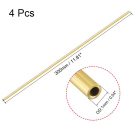 sourcing map Brass Round Tube, 300mm Length 1mm OD 0.2mm Wall Thickness, Seamless Straight Pipe Tubing 4 Pcs