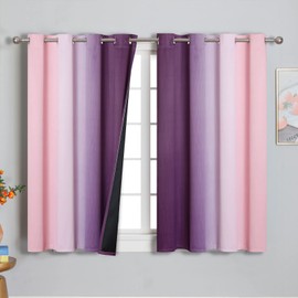 Pink and Purple Curtains 54 Inch Length 2 panels, Full Light Blocking Ombre Blackout Curtains for Kids Room, Thermal Insulated Noise Reducing Gradient Blackout Curtains for Girls Bedroom, 52x54 Inch