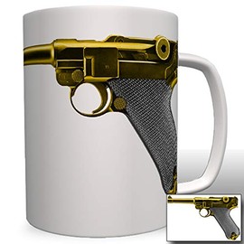 P08 Gold Pistol Self-Loading Pistol Parabellum Ordonnance Weapon Coffee Cup #5358