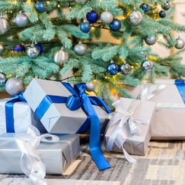 AWCIGG® Satin Ribbon Blue 40 mm, 44 Metres Decoration Gift Ribbon Wide Ribbon Fabric Ribbon Ribbons for Gift Wrapping, Florists, Crafts, Sewing, Cars, Wedding, Christmas (22 m Roll)