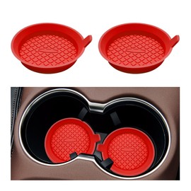 FSTURIOS 2 PCS Car Cup Coasters, 2.75 Inch Silicone Non-Slip Vehicle Cup Holder Insert Coaster, Removable Recessed Car Drink Holder Mat for Men Women, Interior Car Accessories (Red)