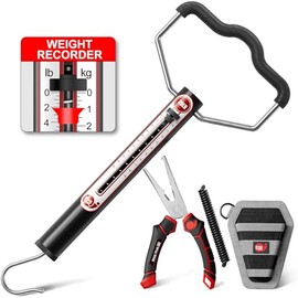 SNAIL TRAIL 20 LB Aluminum Tube Spring Fish Scale & 7'' Split Ring Pliers Kit, Portable Fishing Weighing Gauge with Peak Weight Marker & Zero Reset, Hand Held Hanging Manual Pull Weigher with Hook