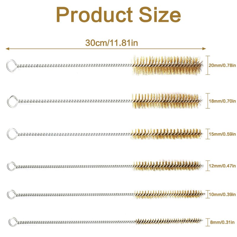 Graplan Brass Pipe Cleaning Brush, Brass Wire Brush Set 8/10/12/15/18/20