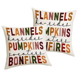 Hello Fall Pillow Covers 18x18 Inch Bonfires Pumpkin Throw Pillows for Couch Farmhouse Soft Cushion Covers Pillowcase Autumn Harvest flannel Pillow Cases for Bed Patio indoor Outdoor Decor Set 2
