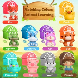 Oriate Learning Toys for 1,2,3 Year Old Toddlers, 20Pcs Farm Animals Counting Color Sorting Montessori Toys Fine Motor Skill, Little People Birthday Gift Age 12+ Months