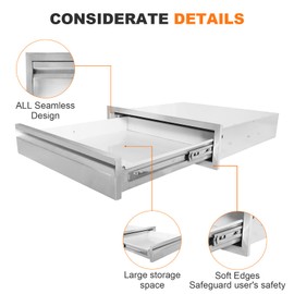 Outdoor Kitchen Drawers, 24W x 6.5H x 23D Inch Flush Mount BBQ Single Layer Drawer, Stainless Steel BBQ Access Drawers for BBQ Island Patio