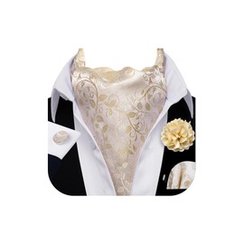 YOHOWA Men Ascot Tie Cravat Floral Champagne Gold Scarf Self Ties Pocket Square Cufflinks Set Dress Wedding Prom Party