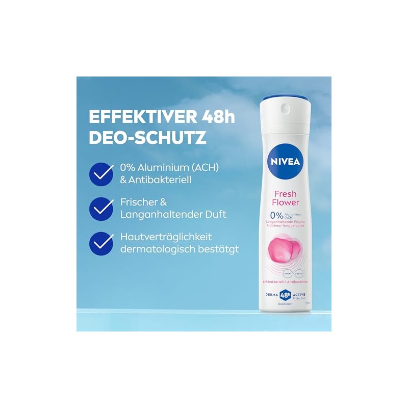 NIVEA Fresh Flower Deospray, Deo ohne Aluminium (ACH) mit sanfter