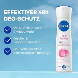 NIVEA Fresh Flower Deospray, Deo ohne Aluminium (ACH) mit sanfter Pflege, antibakterielles Deodorant mit 48h Schutz und einzigartiger INFINIFRESH Formel (150 ml)