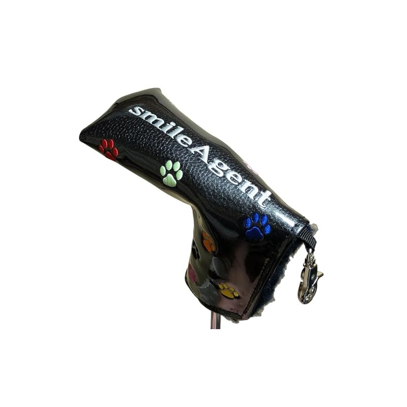 Paw Embroidered Golf Putter Cover Pin Type Magnetic Type (Black)