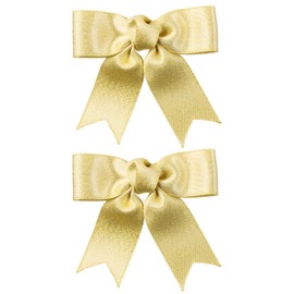 Shiny Glitter Gold Ribbon Hair Bow Clips Girls New Years Christmas Dance Party Dress Outfit Decor Accessories Yellow 4th July Holiday Gift for Teen Toddler Baby School Kids 3" in Pairs