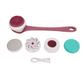 Electric Back Scrubber, Detachable Waterproof Cordless Shower Brush with 5 Brush Heads, Face and Body Cleansing Brush, 3 Adjustable Speeds