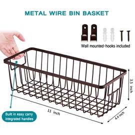SheeChung Farmhouse Decor Metal Wire Bathroom Storage Organizer Basket Bins - for Cabinets, Shelves, Closets, Vanity Countertops, Under Sinks, Pantry, Laundry Room, Garage - Small, 2 Pack (Bronze)