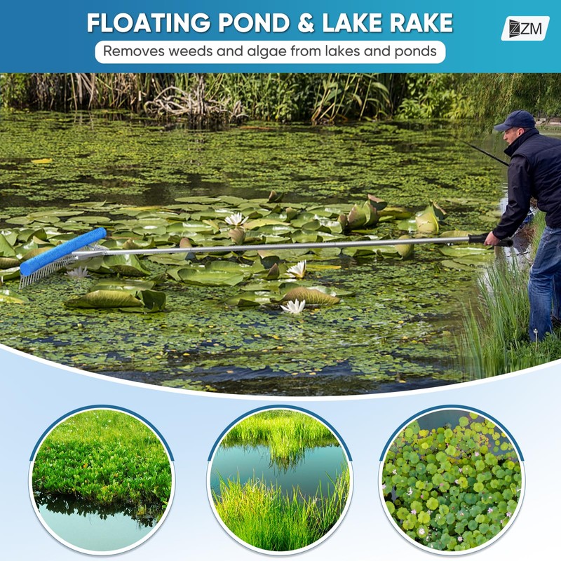 Floating Lake Rake, Leaf Collector for Gardening, 36" Aluminum Landscape
