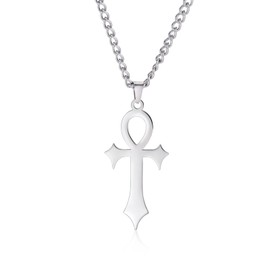VASSAGO Ankh Cross Necklace for Men Women Stainless Steel Coptic Religious Pendant Necklace Dainty Cross Faith Pendant Necklace Hieroglyphic Symbols Necklace (sliver)